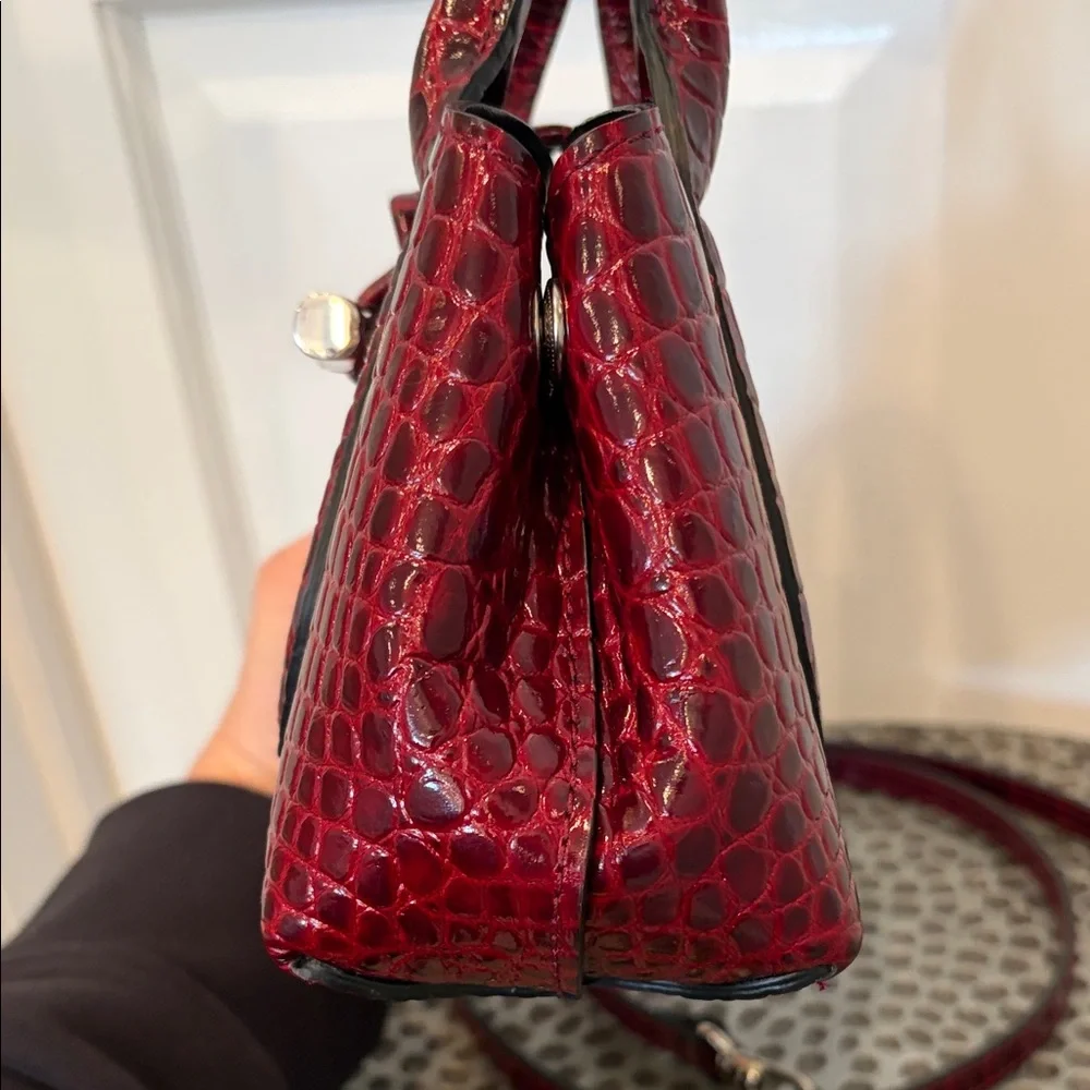 Longchamp XS Roseau Croc-Embossed Burgundy Top-Handle Satchel Crossbody Bag - Picture 7 of 15
